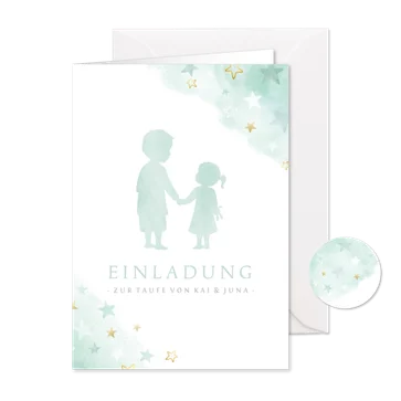 Einladung Taufe großer Bruder & kleine Schwester
